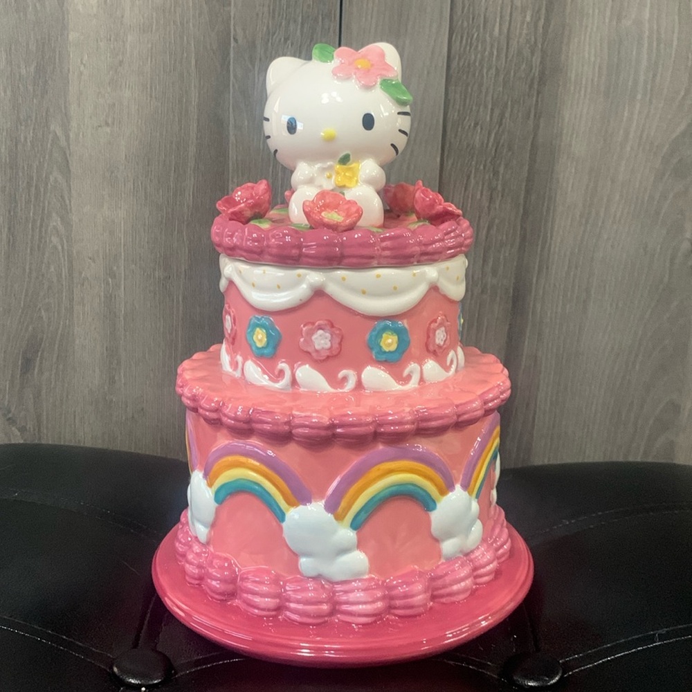 Blue Sky Clayworks Hello Kitty Pink Rainbow Cake Cookie Jar Heather Goldminc